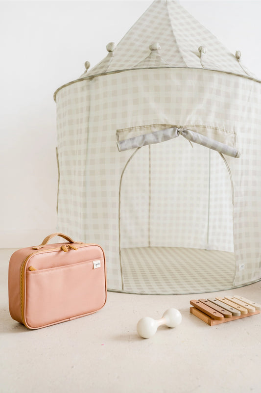 3 Sprouts - Recycled Fabric Play Tent (Gingham Beige)