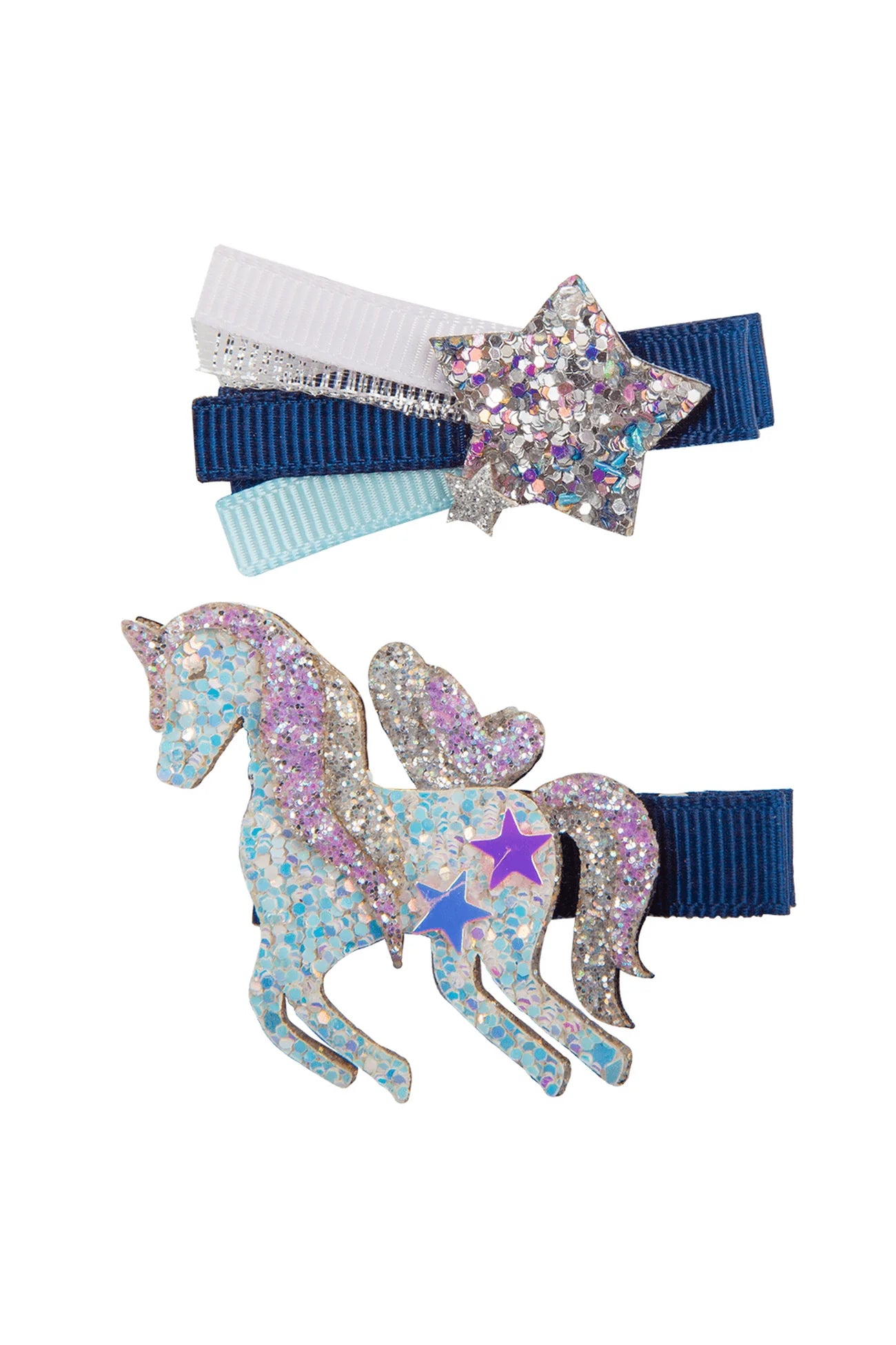 Boutique Navy Unicorn + Star Hairclip