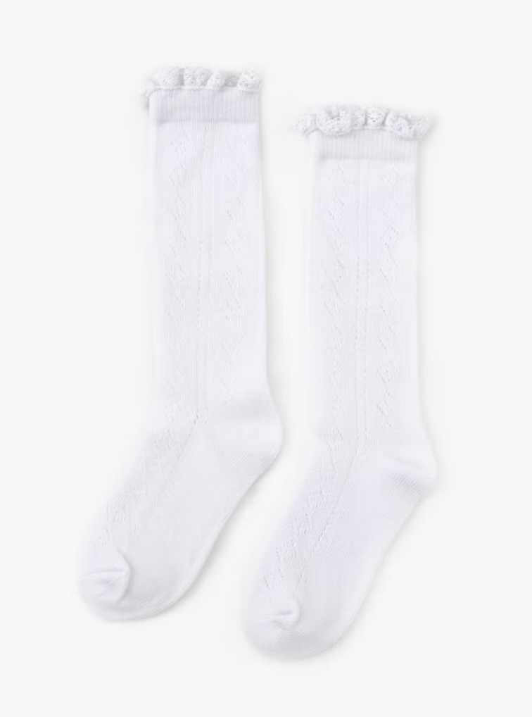 White Fancy Lace Top Knee High Socks