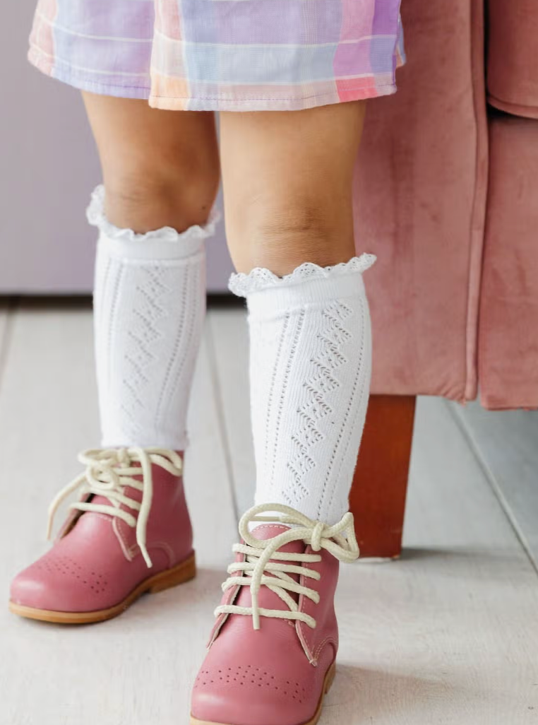 White Fancy Lace Top Knee High Socks