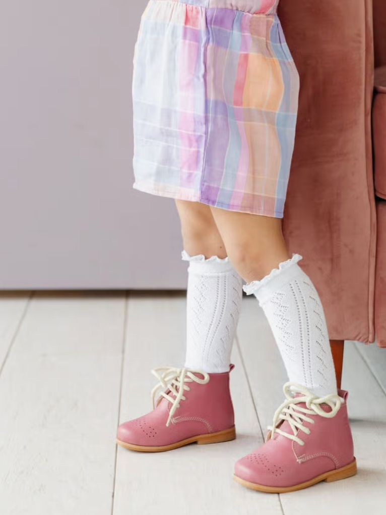 White Fancy Lace Top Knee High Socks