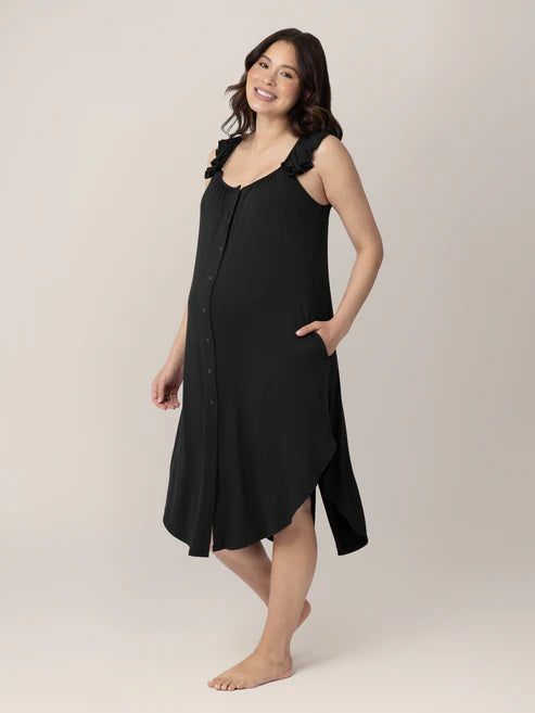 Ruffle Strap Labour + Delivery Gown (Nursing Friendly)