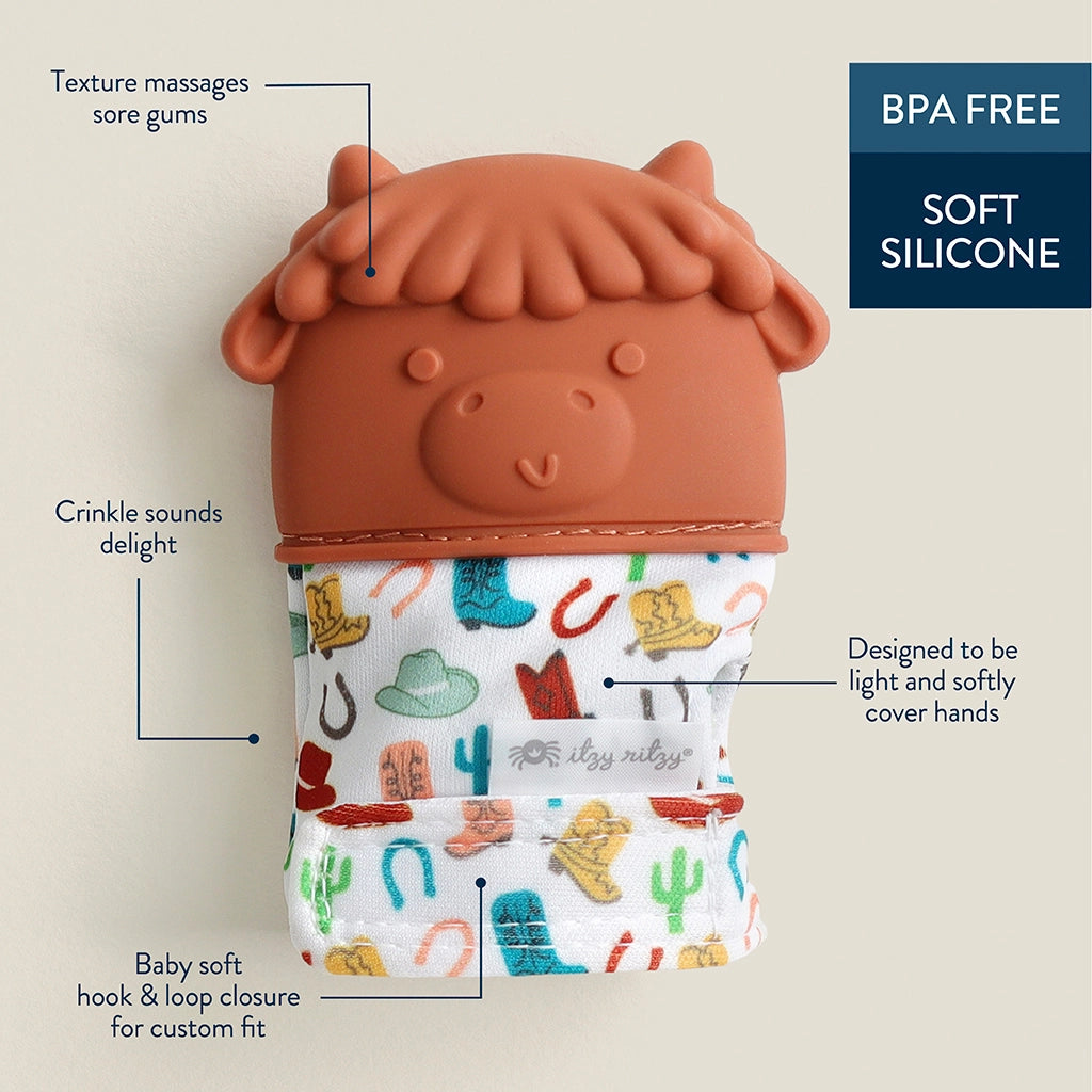 Itzy Ritzy - Silicone Teething Mitt (Highland Cow)