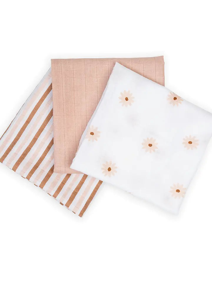 Lulujo - 3 Pack of Muslin Receiving Blankets (Daisies)