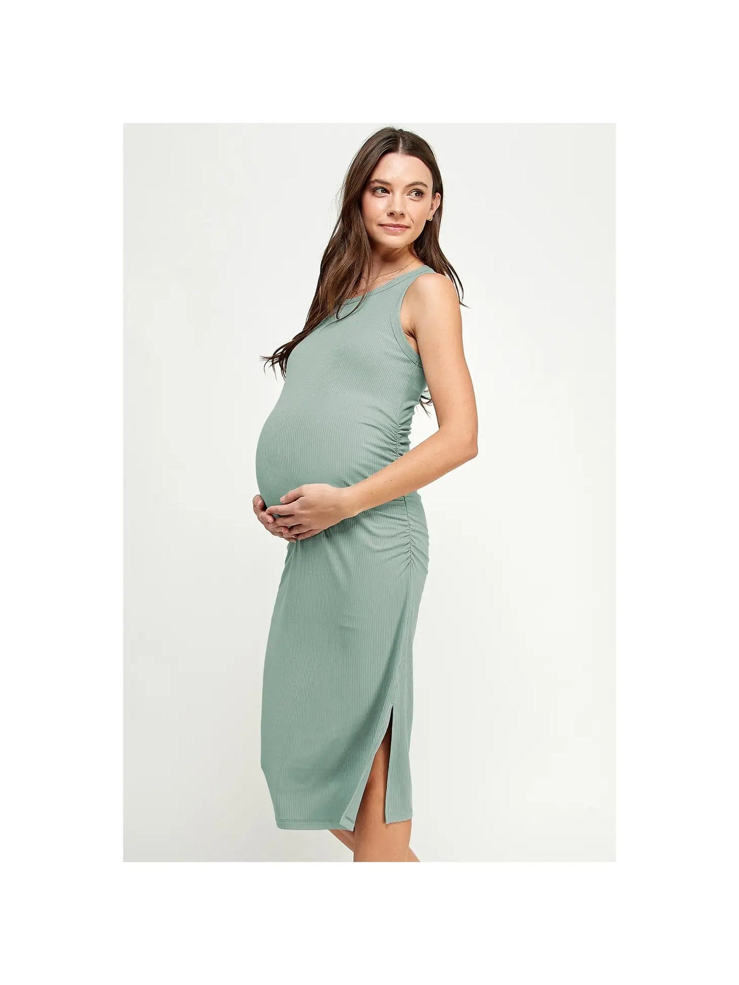 Ribbed Knit Sleeveless Maternity Dress (Sage)