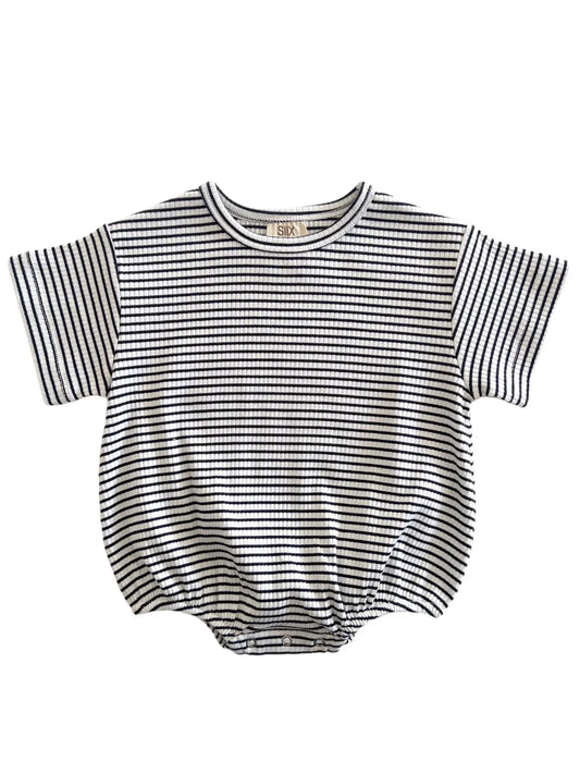 Siix Collection - Organic Ribbed Bubble Romper (Black Stripe)