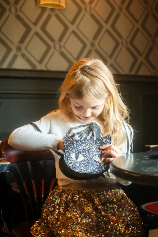 Great Pretenders - Cat's Meow Black Chunky Glitter Purse