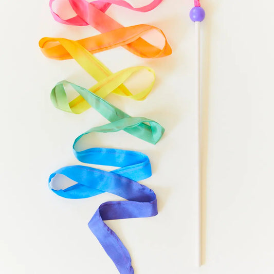 Sarah's Silks - Rainbow Silk & Wood Streamer - Wand For Pretend Play