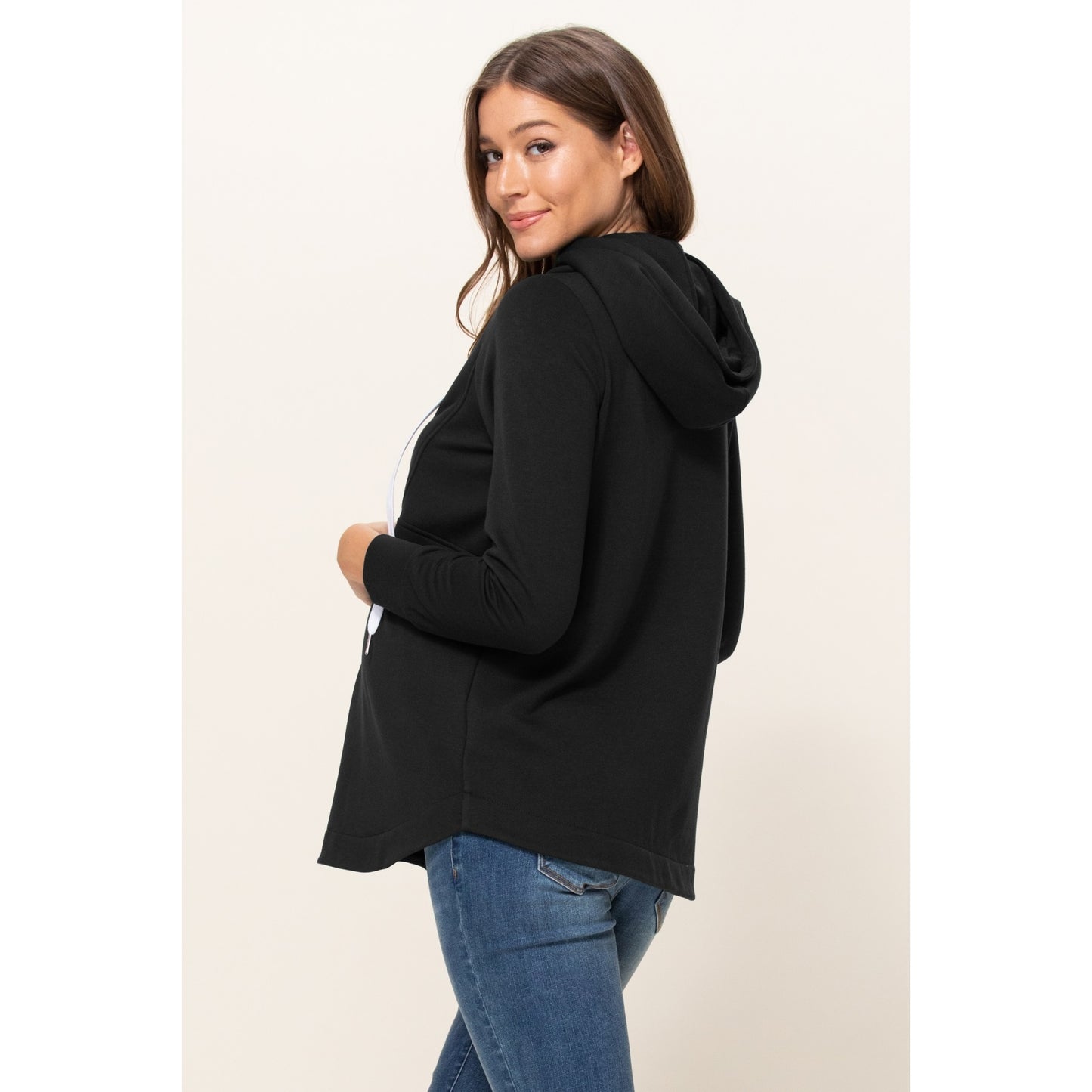 French Terry Half Zip Maternity + Nursing Sweater (Black)
