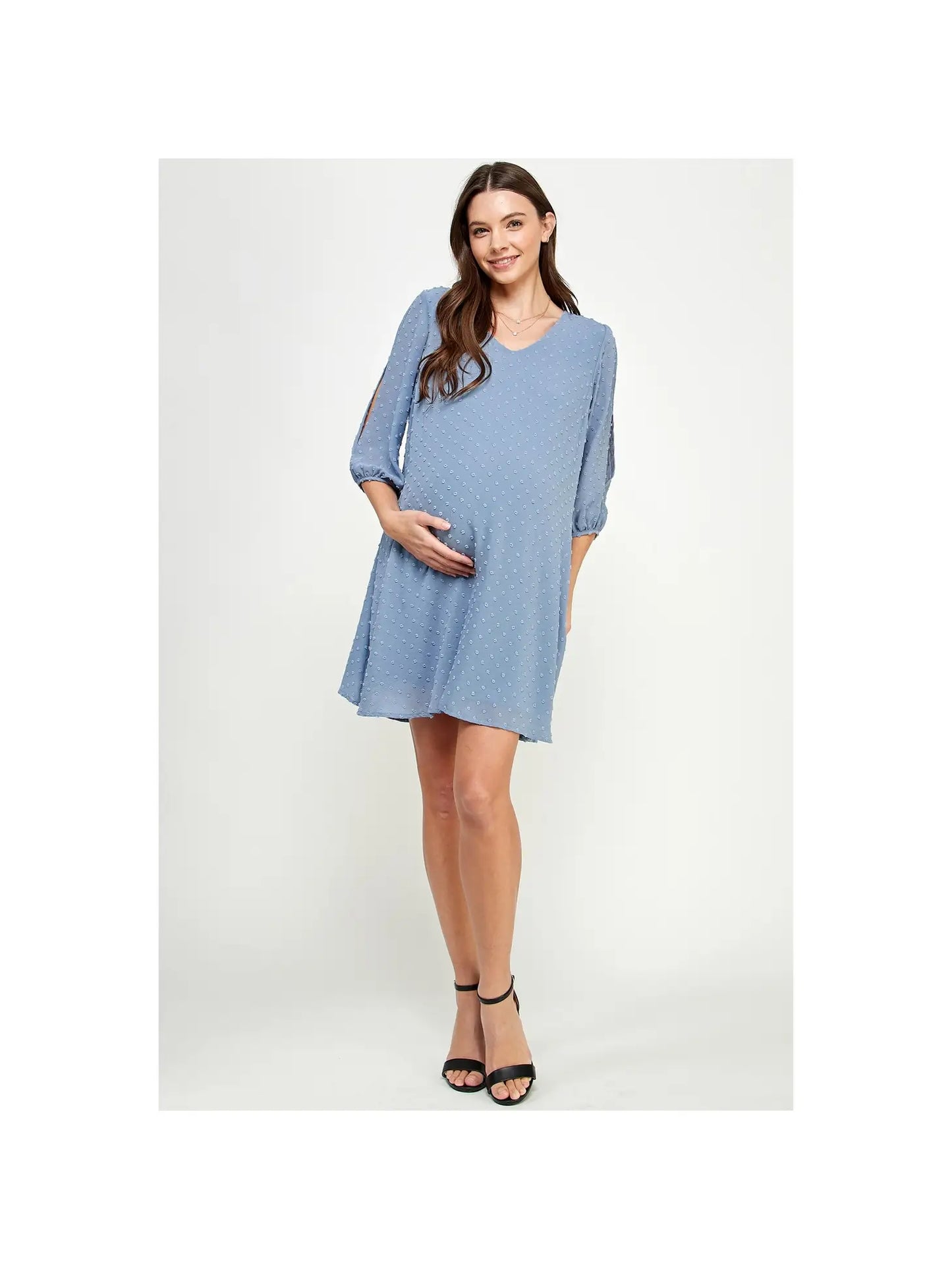 Swiss Dot Maternity Dress (Blue)