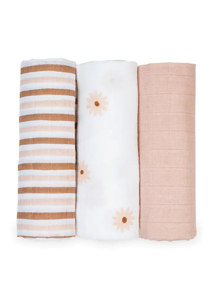 Lulujo - 3 Pack of Muslin Receiving Blankets (Daisies)