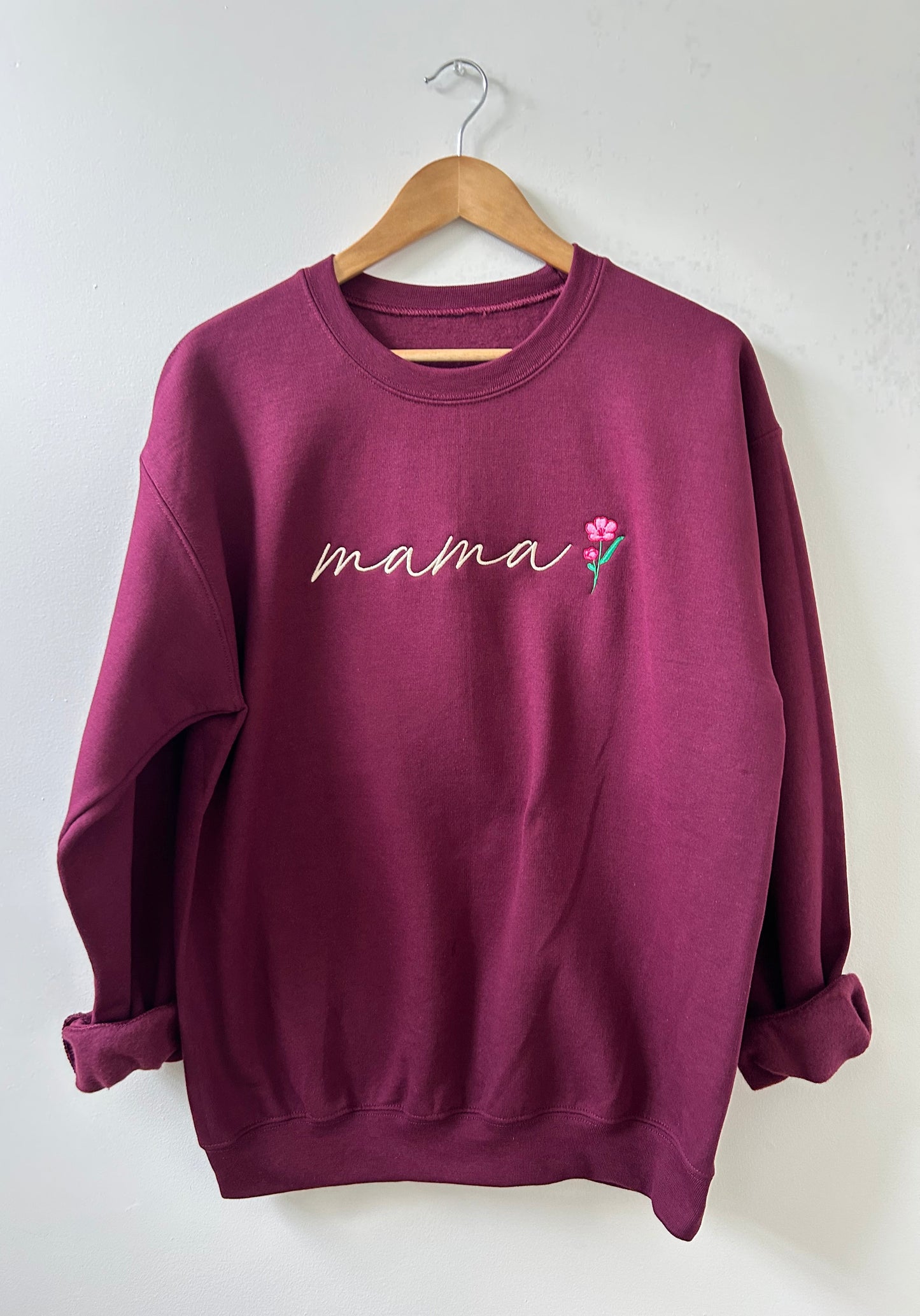 Sawyer + Sunny - Embrodiered Crewneck - Mama Floral (Merlot)
