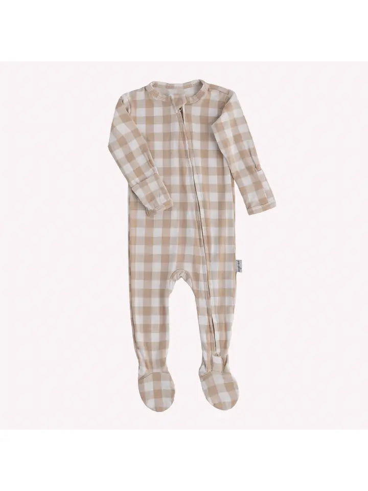 Pip + Phee - Bamboo Footie Sleeper (Tan Gingham)