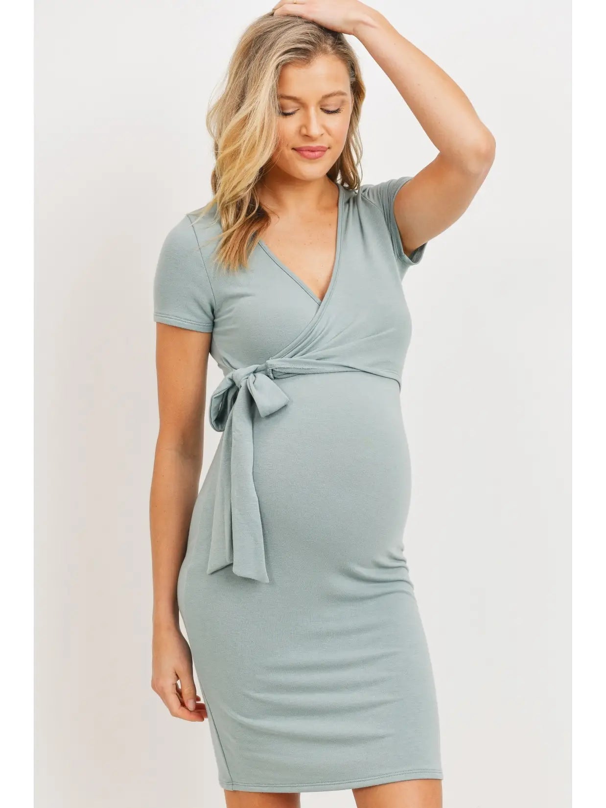 Maternity + Nursing Wrap Dress (Sage)