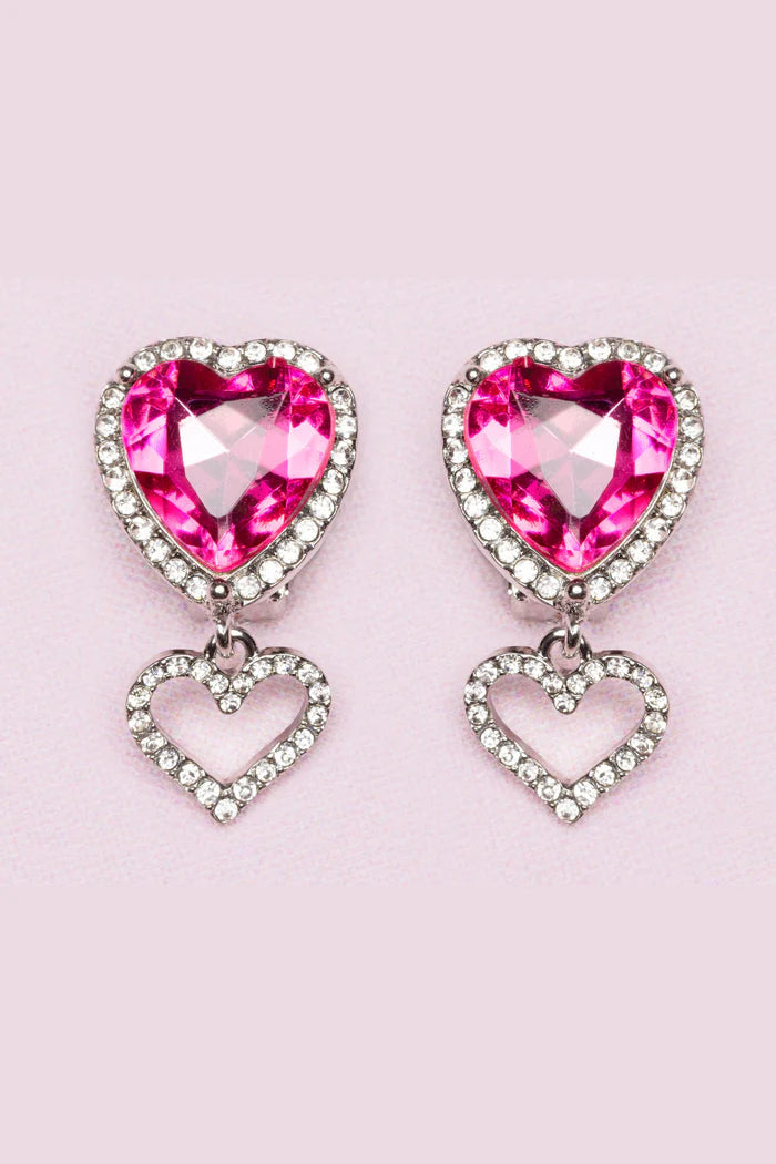 Boutique Heart Jewel Clip on Earrings