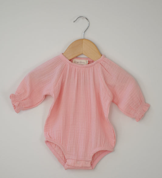 Sawyer + Sunny - Organic Cotton Muslin Romper (Soft Peony)