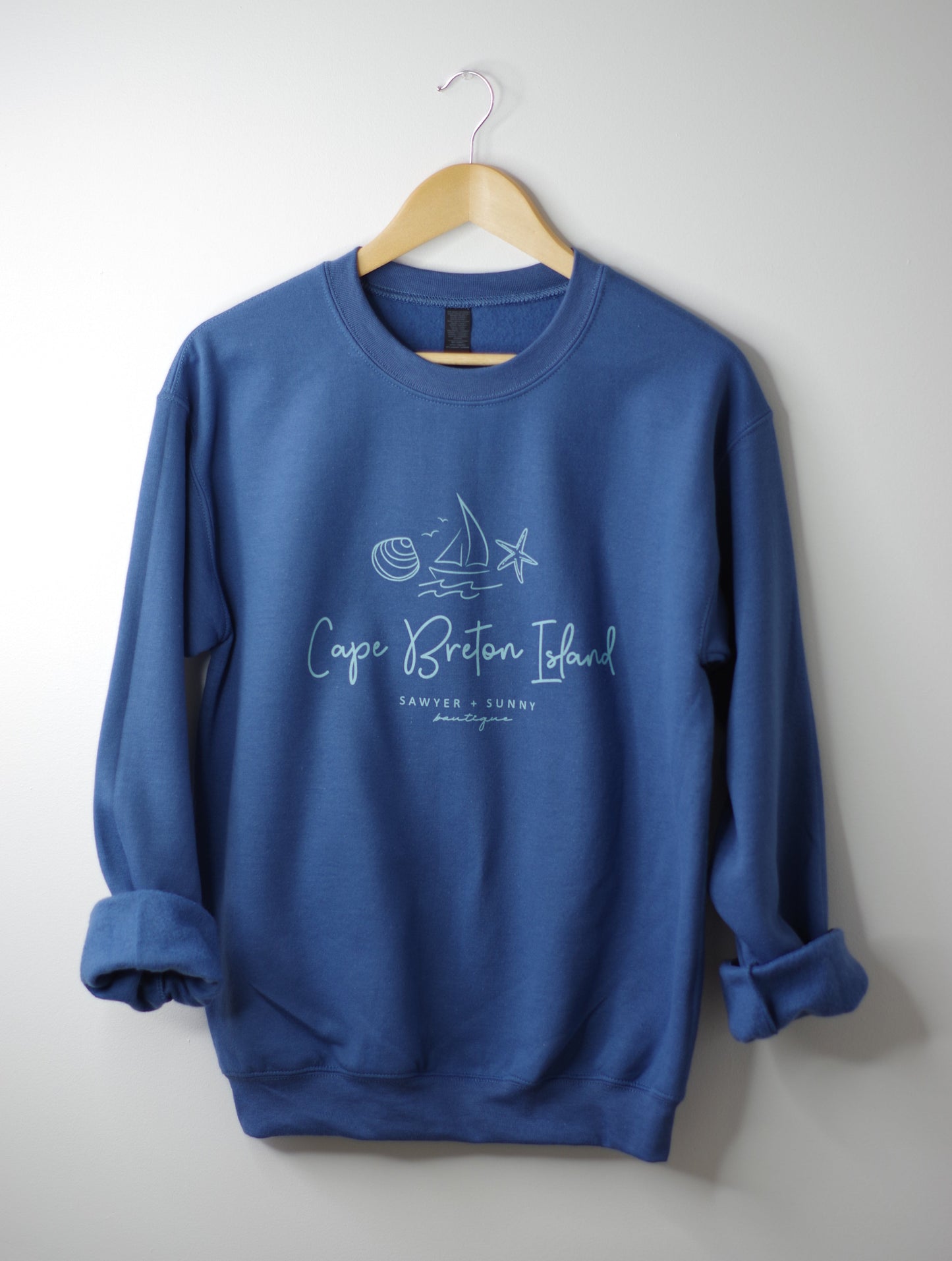 Sawyer + Sunny - Cape Breton Crewneck Sweater - Sailboat Sketch (Indigo Blue)