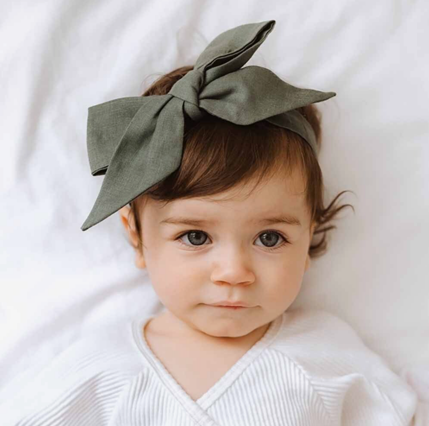 Snuggle Hunny - Pre-Tied Linen Bow (Olive)
