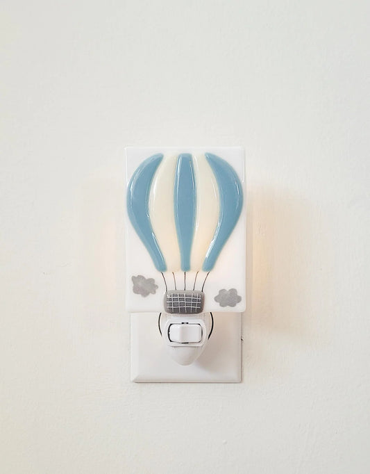 Veille Sur Toi - Glass Night Light (Hot Air Balloon Ride - Alpine Blue )