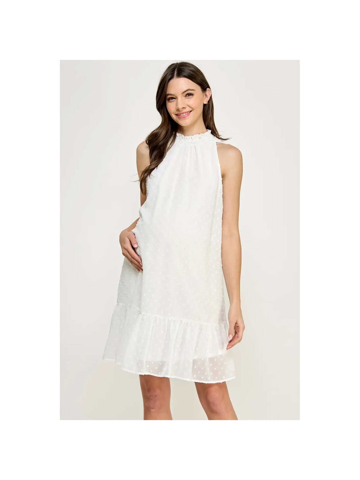 Swiss Dot Sleeveless Maternity Dress (Off White)