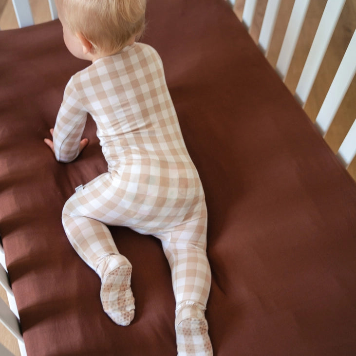 Pip + Phee - Bamboo Footie Sleeper (Tan Gingham)