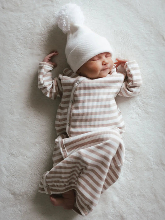 Siix Collection - Organic Ribbed Sleeping Gown (Tan Stripe)