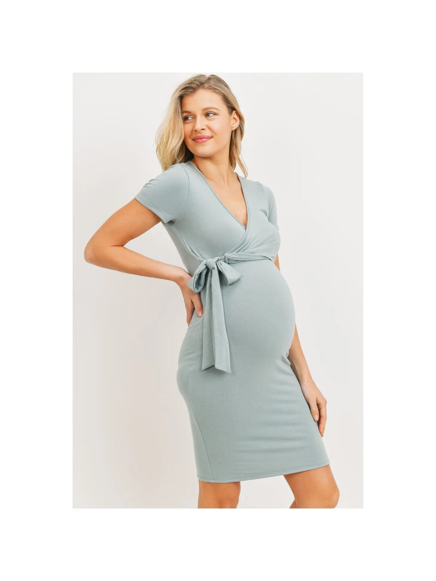 Maternity + Nursing Wrap Dress (Sage)