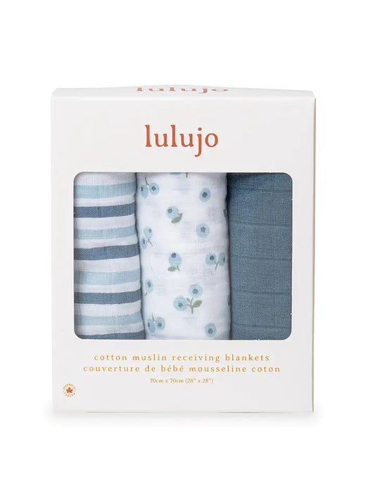 Lulujo - 3 Pack of Muslin Receiving Blankets (Blueberries)