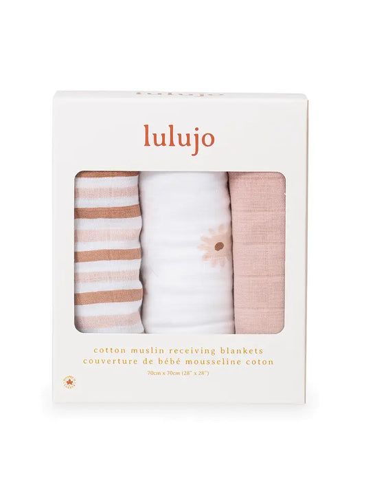 Lulujo - 3 Pack of Muslin Receiving Blankets (Daisies)