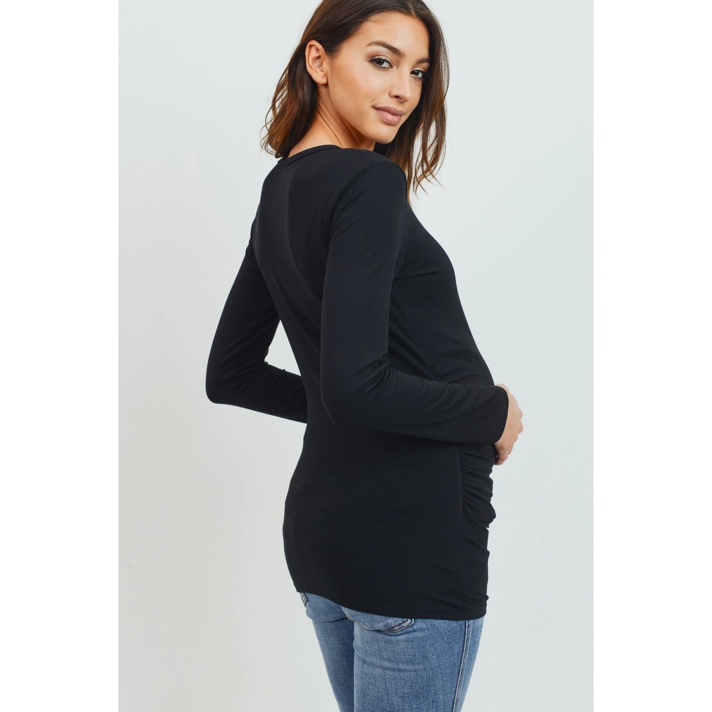 Round Neck Maternity Top (Black)