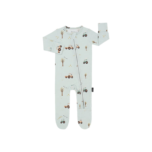 Belan J - Bamboo Footed Zipper Sleeper (Tractors)
