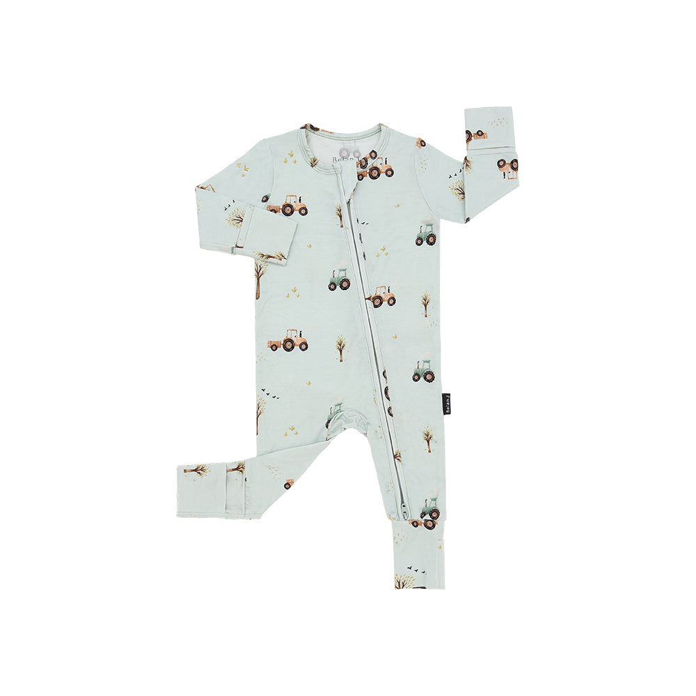Belan J - Bamboo Footless Zipper Sleeper (Tractors)