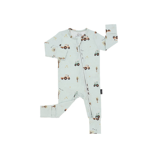 Belan J - Bamboo Footless Zipper Sleeper (Tractors)