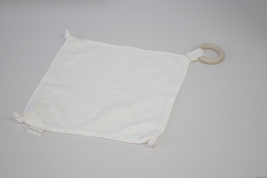 Cream Muslin Security Blanket + Teether