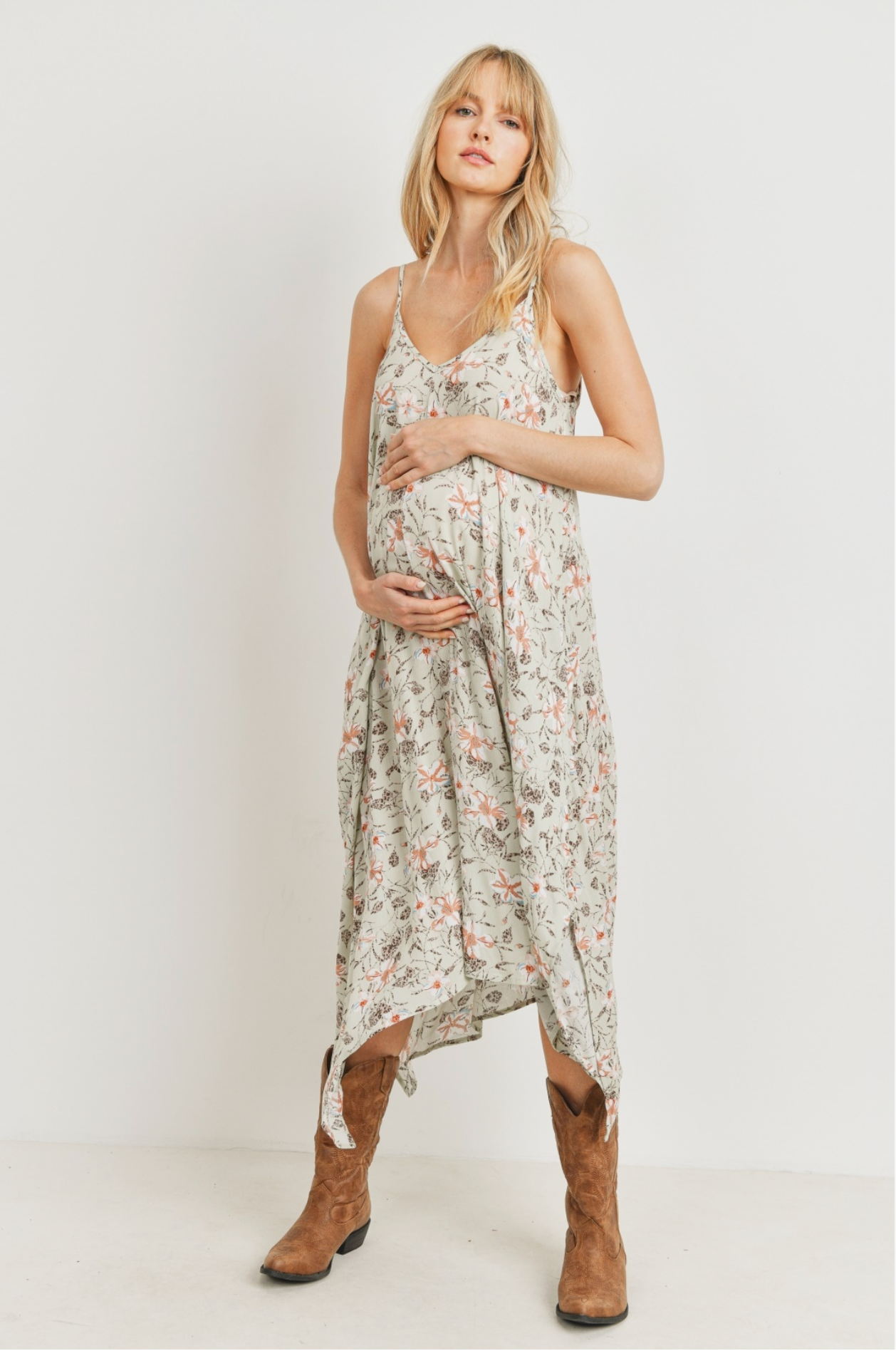Floral Spaghetti Strap Maternity Maxi Dress